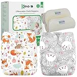 Kolo – Set 2 Pannolini Lavabili Riutilizzabili per Neonati e Bambini + 2 Inserti Assorbenti in Bambù | Taglia Regolabile, Unisex, 100% Ecologici | Fantasia Foxes&Rabbits