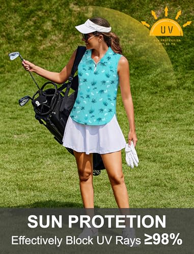 Image of PINSPARK Women Golf Shirts Sleeveless UPF 50+ Tennis Polo V-Neck Quick Dry Athletic T Shirt 1 /4 Zip Collar Workout Tank Top