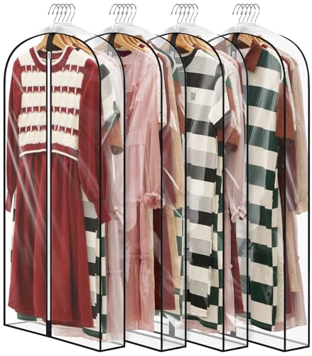 Perber 50\" All Clear Garment Bags for Hanging Clothes, 4\" Gusseted Suit Bags for Closet Storage, Plastic Garment Covers with Zipper for Coats, Jackets, Shirts, Dresses, 4 Packs