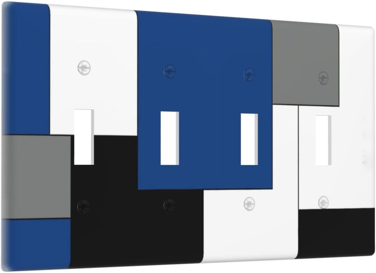 Modern Navy Blue Abstract Geometric 4 Gang Device Light Switch Cover Decorative Quad Toggle Wall Plate Decorative Electrical Faceplate Outlet Light Switch Plate image 2