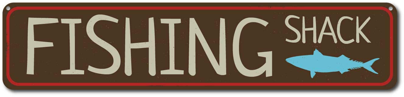 peiyeety Vintage Metal Tin Sign Fishing Shack Retro Sign, Rustic Wall Decor for Home, Fishing Cabin, Man Cave, Garage, Kitchen, Office, Farmhouse, Patio, Garden, Porch, 4 * 16 inch