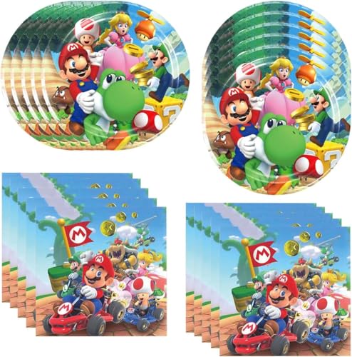 40pcs Super Bros Party Supplies include 20 plates 20 napkins for the Super Bros birthday party decoration
