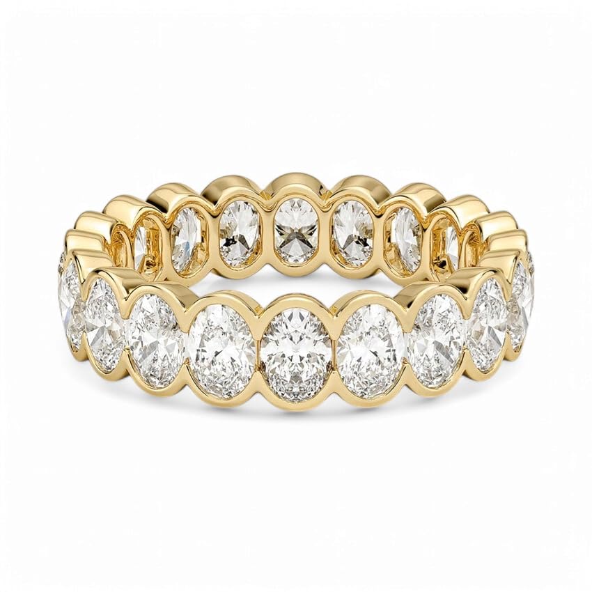 Oval Cut Moissanite Eternity Wedding Band for Women, 14K Yellow Gold, Full Diamond Eternity Ring, Oval Moissanite Diamond Wedding Band - Main Image