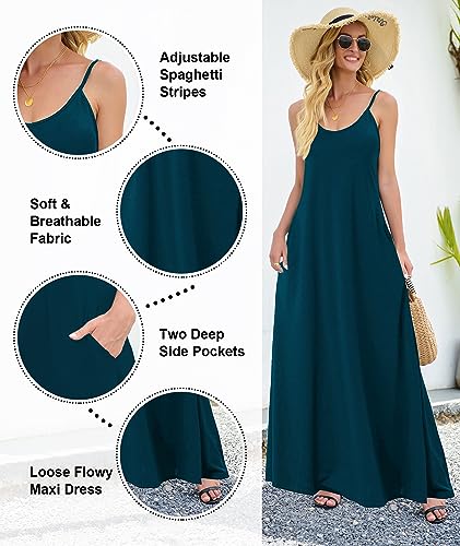 Image of Wolddress Womens Maxi Dress with Pockets 2026 Casual Strap Plus Size Loose Plain Long Office Summer Beach Travel Dresses S-5X