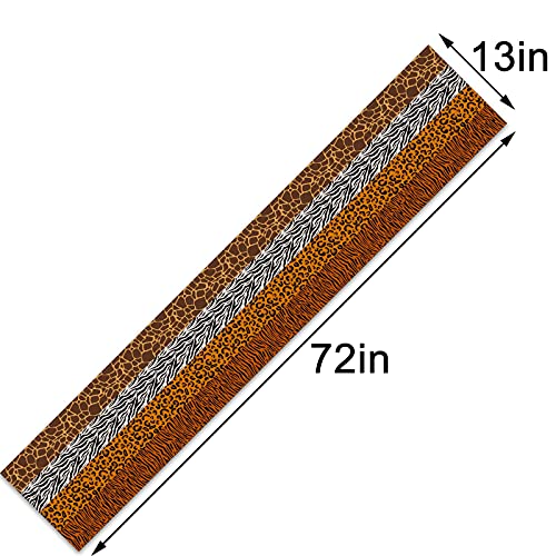 Linen Safari Table Runner Zebra Tiger Giraffe Leopard Jungle Themed Birthday Party Wild Table Decoration Nursery Dining Room Decor (13" X 72") #TOP4