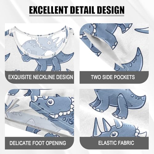 ALAZA Triceratop Dinosaur Blue Pajamas Set Short Sleeve Cotton Sleepwear Summer Pjs 2 Piece 5-14Y4