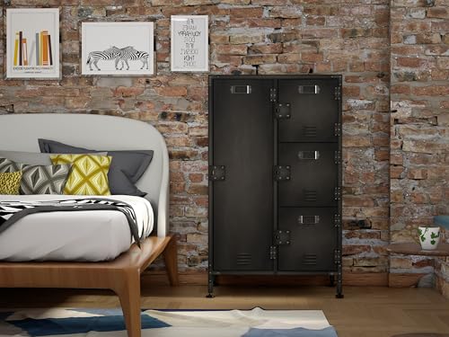 Image of Metal Locker Storage Cabinet, 55 inch Employees Locker with 4 Doors, Steel Retro Wardrobe with Adjustable Feet for Home, Office, Gym, School