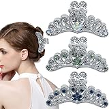 3 Pcs Vintage Heart Large Claw Hair Clips Rhinestone Alloy Fancy Hair Claw Jaw Clips Metal Retro Cry