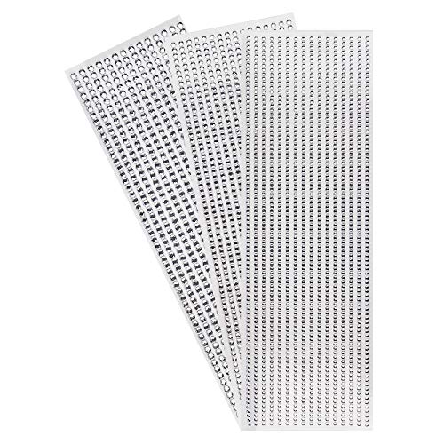 Nastri di strass per bricolage, autoadesivi, rotondi, 3 fogli con pietre da 3 mm, 4 mm, 5 mm | Pietre glitterate da incollare (trasparente