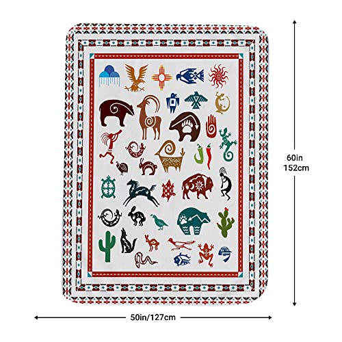Vvgete Southwest Native American Flannel Fleece Blanket,Indian Tribal Aztec Animals Pattern Throw Blanket For Couch Travel Bed Kokopelli Lizard Plush Blanket Home Decor Gifts For Women 60"×50" #TOP4