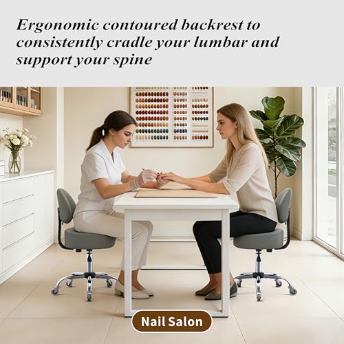 Image of Ergonomic Drafting Stool with Backrest, 400LB Heavy Duty Hydraulic Stool, 19-25 Inch Adjustable Height Rolling Stool Chair with Lumbar Support for Standing Desk, Salon, Tattoo, Kitchen, Home Office