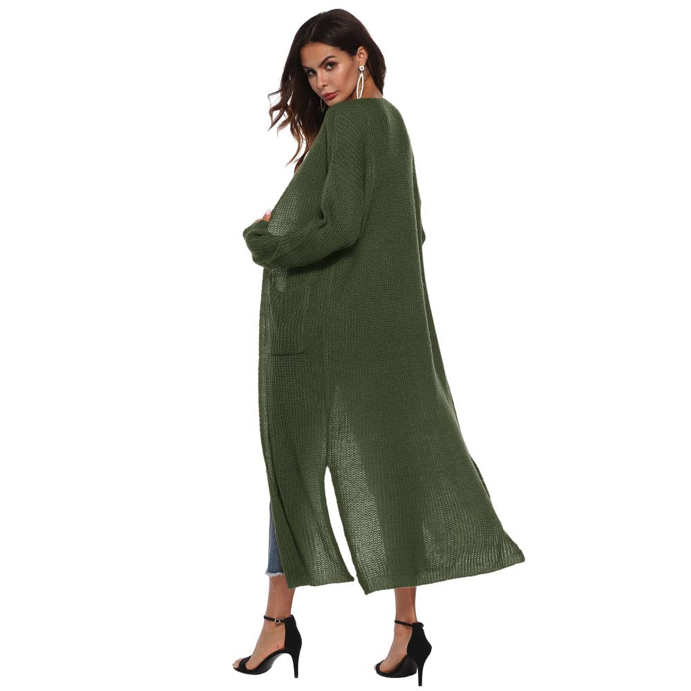 Cárdigans para Mujer Cárdigans de Punto para Mujer Abrigo Liso Verde Militar Suéteres Largos Cárdigan de Manga Larga con Frente Abierto Cárdigan de Primavera Chaqueta de Punto Suave para Uso Diario