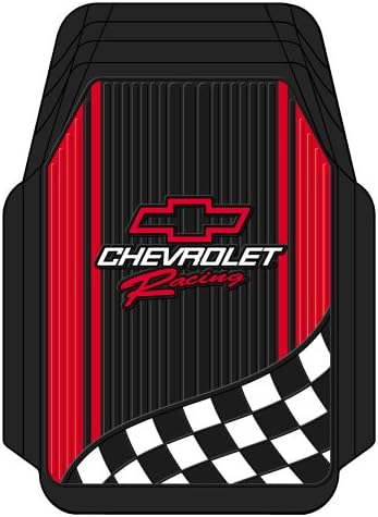 Plastcolor 1350R01 Chevy Racing with Flag Trim-to-Fit Molded Front Floor Mats - Set of 2