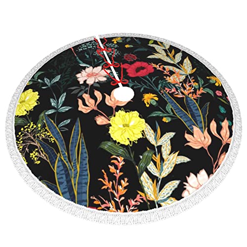 Christmas Tree Skirt 48" - Colorful Boho Floral Printed Tree Skirt With Tassel Xmas Tree Decoration For Christmas Holiday #TOP2