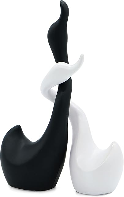 Loving swan couple  sculpture set of two swans made of ceramic in black and white  decorative figure 9/23cm high  decoration swan for luck and harmony as a gift for Christmas