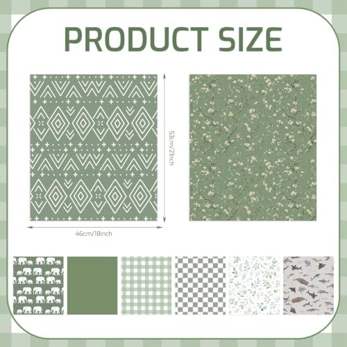 Tigeen 8 Pcs Cotton Quilting Fabric Bundles 18 x 21 Inch Fat Quarters Fabric By The Yard Cute Sewing Vintage Woodland Patchwork for DIY Craft Party Decor (Sage Green Checkered Gingham) - 1