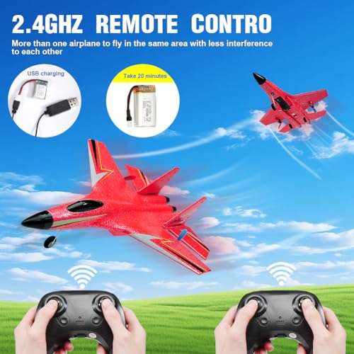Image of Fremego Su-27 RC Airplane,2.4GHz 2 Channel Remote Control Plane with Gyro Night Lights and 2 Batteries, Easy to Fly for Adults, Beginners and Kids Toy