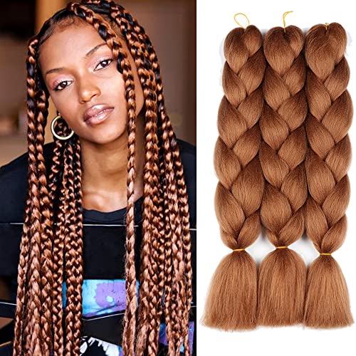 Original Jumbo Braids Hair Extension 3pcs Pure Black Color 24inch 100g/pc For Twist Box Braiding Hair (brown)