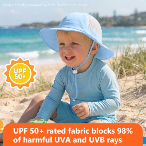 Image of BASSDASH Kids UPF 50+ Wide Brim Sun Hat for Summer Beach Outdoor