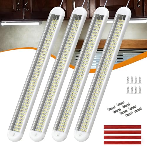 RVZONE 12V LED Interior Light Bar | 120LEDs 1800LM 8W DC 12 Volt led Strip Lights with ON/Off Switch RV Led Lights Interior for Camper Truck Van Boat Trailer Cargo Lights Fixture Motorhome (4Pack)