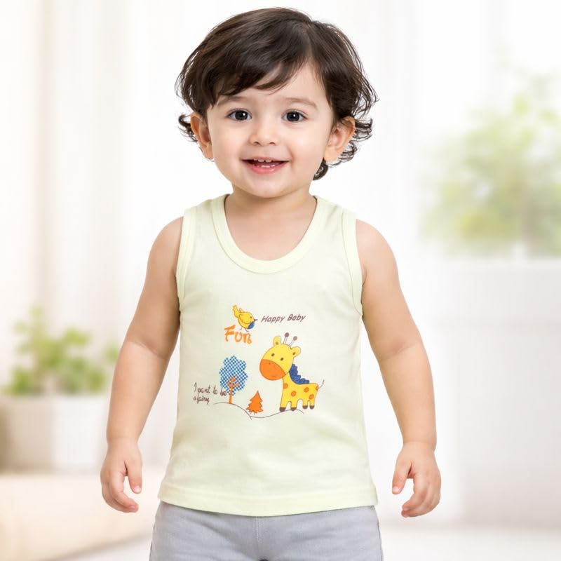PARILUX Kids Boy's Regular fit Plain Vest 100% Cotton Vest for Boys | Skin Friendly | Lightweight | Sleeveless Design | (Pack of 6) (Color & Print May Vary) - (3-6 Months)