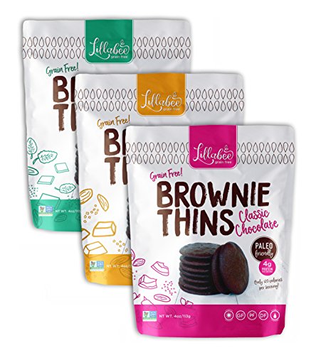 Lillabee Brownie Thins Variety Pack, Paleo Friendly, Gluten Free, Carb Smart, Healthy Snacks, High Protein, Crunchy Cookies , Grain, Soy and Dairy Free, 4oz bag (3 Pack)