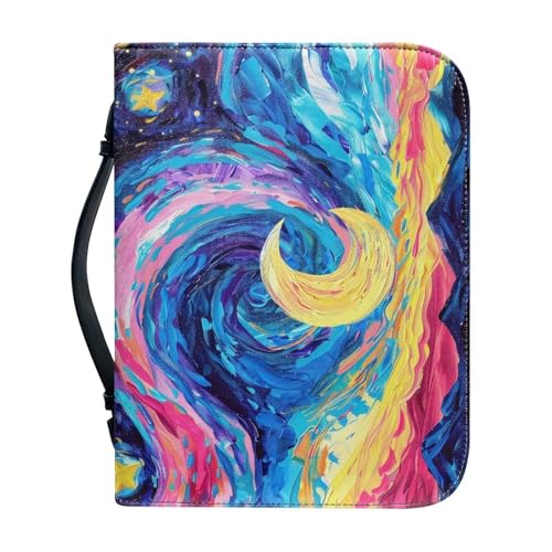 Ceudet Funda para Biblia para mujeres y hombres, funda grande de cuero para la Biblia para mujeres y hombres con bolsillos, Colorido cielo luna, M
