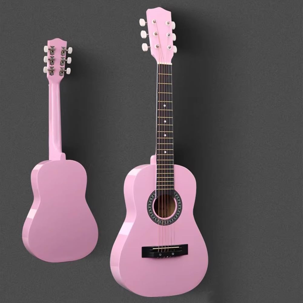30"/36"Inch Acoustic Guitar, Linden Wood Top Beginner Guitar Starter Set Package, with Gig Bag, Strap, Steel Strings, Picks, Capos,Pink,30in