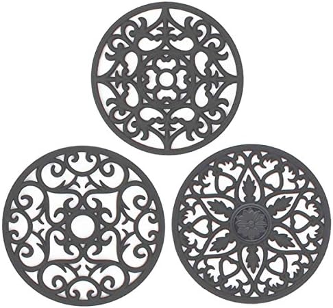 IPHOX 3 Set Silicone Multi-Use Intricately Carved Trivet Mat for Kitchen mats, Table mats, Bowl mats, Dish mats and Pitcher Coasters - Insulated Flexible Durable Non Slip Coasters Hot Pads (Grey)