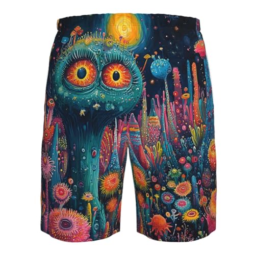 Mens Swim Trunks Board Shorts Quick Dry Shorts with Pockets - Psychedelic Trippy Art4