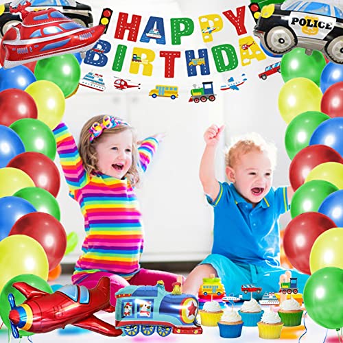 Koyatti Transportation Birthday Party Decorations Set For Boys Kids,46 Pack Balloons Garland Arch Kit Vehicle Construction With Happy Birthday Banner,Transportation Tattoo Stickers,Cake Topper #TOP2