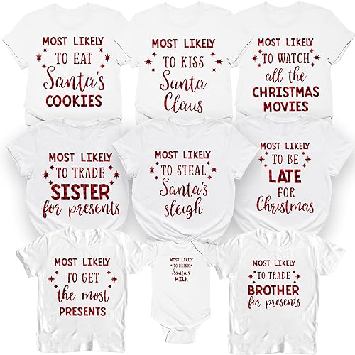Family Christmas Shirts Matching Outfits for Photoshoot, Christmas Tshirt for Family Group Most Likely to Christmas Shirt