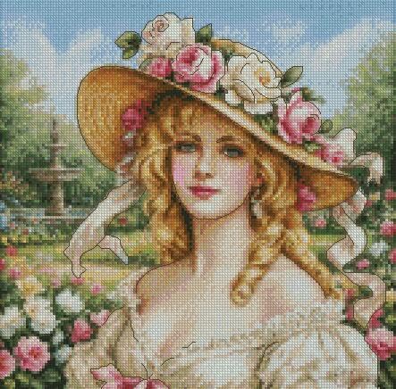 Kit broderie point de croix fille au chapeau pour personnaliser votre décoration murale salon