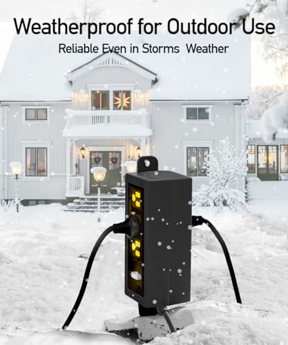 Image of Outdoor Power Strip Weatherproof, ZZJ IP69 Grade Waterproof Surge Protector, 15 FT Outdoor Extension Cord with Stake, 6 AC Outlets,14 AWG Heavy Duty Cord for Outdoor Patio Garden-Black
