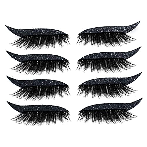 4 pares de pegatinas para pestañas y delineador de ojos, pegatinas reutilizables con purpurina, maquillaje de ojos ahumados, cinta invisible para párpados, herramienta autoadhesiva para líneas