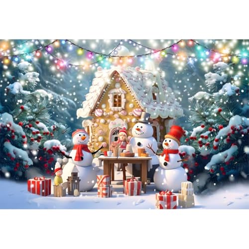 3.5x2.5m Casa di marzapane Fondali fotografici Pupazzo di neve Regali Scintillante Dolce Di Natale Decorazioni Sfondo Ragazzo Ragazza Festival Festa a tema inverno Foto Sparare Puntelli