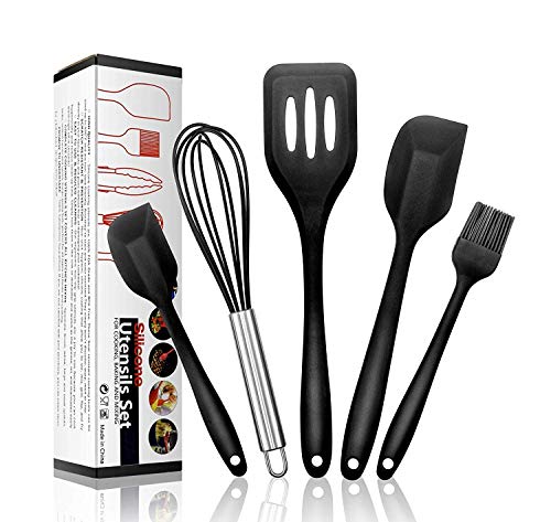Image of P-Plus International Silicone Spatula Set 5-piece - 500ºF Heat-Resistant Baking Spoon Spatula - Seamless One-Piece Design Easy to Clean - Non-Stick Silicone Stainless Steel Core (Utensil 5 Black)