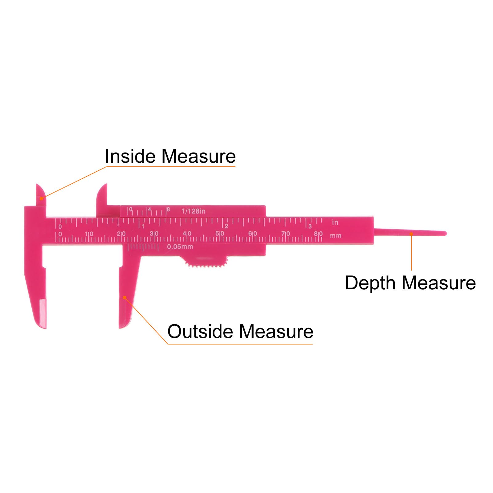 20 Mini calibradores Vernier de 80 mm/3 Pulgadas con Doble Escala métrica y en Pulgadas, Herramienta de medición Deslizante para medir Profundidades internas, Color Rosa Intenso.