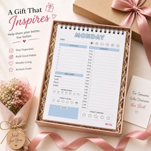 Image of Daily Planner Notepad Undated A5 Spiral | 7 Pastel Colours Hourly To-Do Meal Mood Tracker | 100 GSM Aesthetic Diary for Girls Women Students