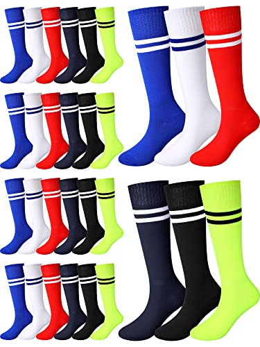 18 Pairs Kids Soccer Socks Knee Tube Socks Halloween High Socks Boys Girls Uniform Socks Long Colorful Striped Knee Socks Cute Sport Stocking #TOP28
