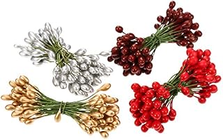 Pack of 400 multicoloured artificial holly berries, Christmas fake fruit berries on 200 wire stems for Christmas tree decoration, wreath craft, preferred use at wedding parties