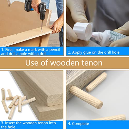 BokWin 100 Pack Wooden Dowel Pins 6mm x 30mm (Approx 1/4\" x 1-1/5\") Wood Fluted Dowels Rods Kiln Dried Fluted and Beveled, Hardwood Crafts Dowel Pegs - Thumbnail 5