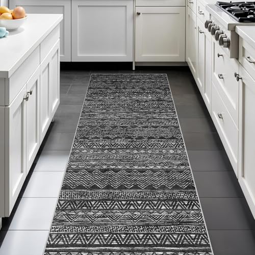 2x6 Runner Rug Washable Moroccan: Non Slip Kitchen Long Floor Mat Black