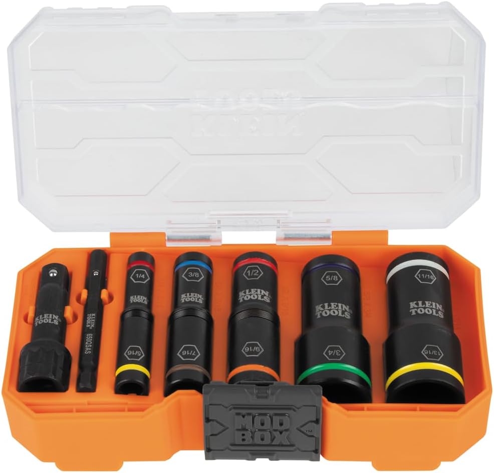 65618 KNECT Flip-10 SAE Impact Socket Set, Deep Depth with 5 Color-Coded Flip Sockets, 10 SAE Sizes, 1/4 and 3/8-Inch Adapters and MODbox Case