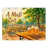 A Maß Zeit is immer! Biergarten Szene Metallschild in 15x20 cm ideal für Bierliebhaber - lustiges Blechschild