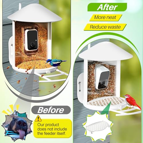 HappyAlley 2 Pack Bird Seed Guard Compatible with Netvue Birdfy, White Bird Feeder Accessories, Easy to Install, Waterproof & Durable & Prevents Food Waste