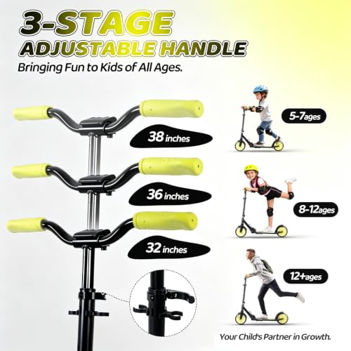 Image of Nattork Kick Scooter for Age 6+ Kids Teens Adults, Max Load 240 LBS, Adjustable Height Foldable with 8 inch Large Wheels, Anti-Shock Suspension