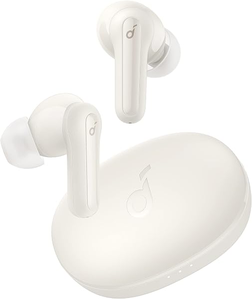 The compact, oat white Soundcore Life P2 Mini earbuds offer a discreet fit for daily use.