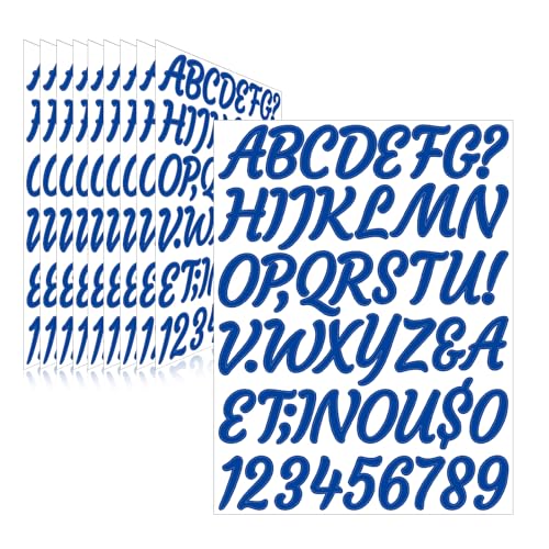 Image of 510 Pieces 10 Sheets Letter Stickers,Self Adhesive Waterproof Mailbox Numbers Stickers,Alphabet Decals for DIY,Bulletin Board,Window,Door,Sign,Bike,Car,Laptop,Scrapbook(Blue, 1.5 Inch)