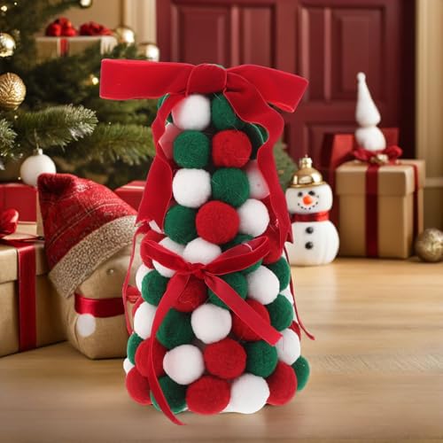 Mini árbol de Navidad resistente DOITOOL, decoración interior con pompón y lazo para hogar 7